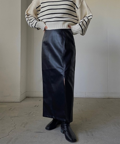 LE MORE(リモア)の「フロントスリットフェイクレザースカート(スカート・レディース・アイボリー/ブラック/ブラウン・FREE)」の13枚目の写真