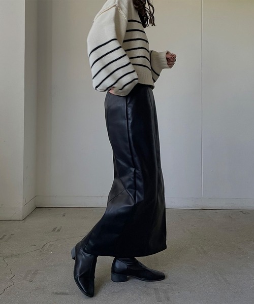 LE MORE(リモア)の「フロントスリットフェイクレザースカート(スカート・レディース・アイボリー/ブラック/ブラウン・FREE)」の14枚目の写真