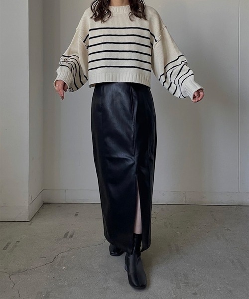 LE MORE(リモア)の「フロントスリットフェイクレザースカート(スカート・レディース・アイボリー/ブラック/ブラウン・FREE)」の16枚目の写真