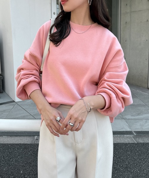 セール】【新色追加】裏起毛ボリューム袖スウェットトップス