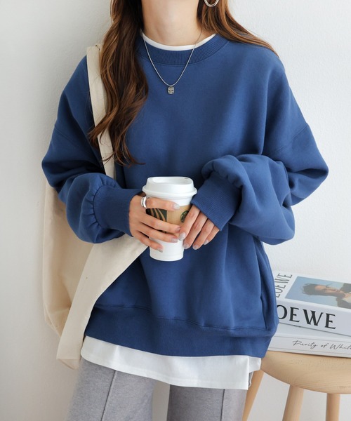 andme（アンドミー）の「【新色追加】裏起毛ボリューム袖スウェットトップス（スウェット・レディース・ブルー/ブラック/ブラウン/オートミール/オレンジ/ライトブラウン/キナリ/ブルー系その他/スミクロ/ネイビー/イエロー系/ピンク/コーラルピンク/杢グレー・FREE）」の20枚目の写真