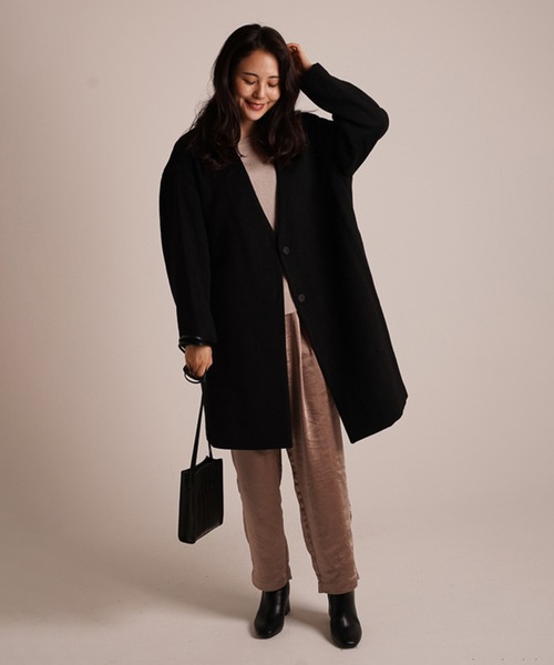 A.N.L（エーエヌエル　レーベル）の「A.N.L ウールＶネックコート（ノーカラージャケット・レディース・ブラック/オフホワイト/グレー・38）」の3枚目の写真