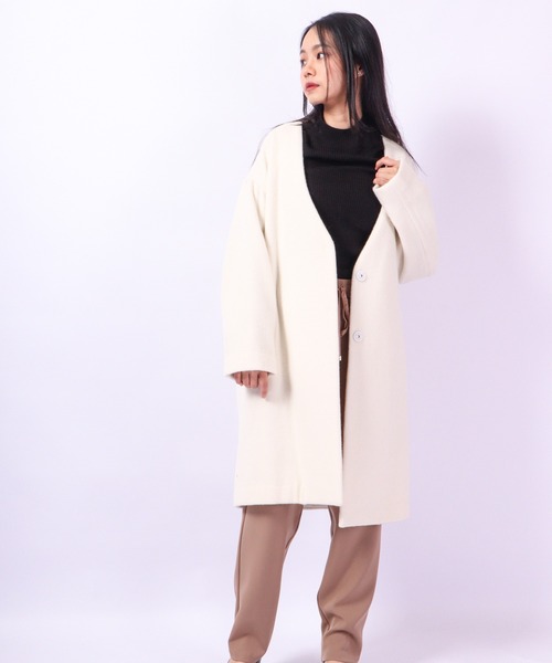 A.N.L（エーエヌエル　レーベル）の「A.N.L ウールＶネックコート（ノーカラージャケット・レディース・ブラック/オフホワイト/グレー・38）」の17枚目の写真