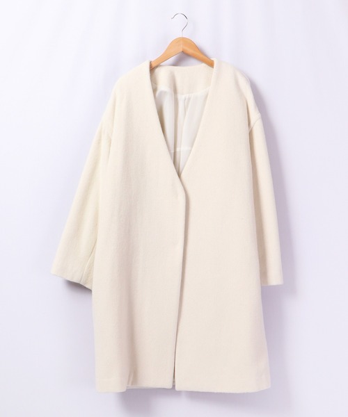 A.N.L（エーエヌエル　レーベル）の「A.N.L ウールＶネックコート（ノーカラージャケット・レディース・ブラック/オフホワイト/グレー・38）」の6枚目の写真