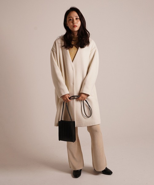 A.N.L（エーエヌエル　レーベル）の「A.N.L ウールＶネックコート（ノーカラージャケット・レディース・ブラック/オフホワイト/グレー・38）」の8枚目の写真