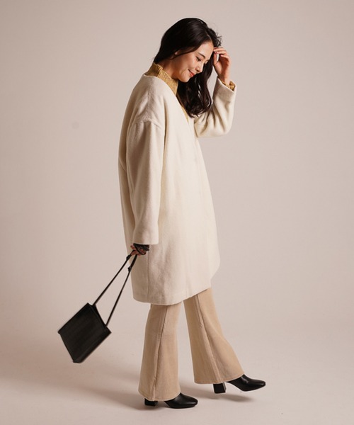 A.N.L（エーエヌエル　レーベル）の「A.N.L ウールＶネックコート（ノーカラージャケット・レディース・ブラック/オフホワイト/グレー・38）」の10枚目の写真