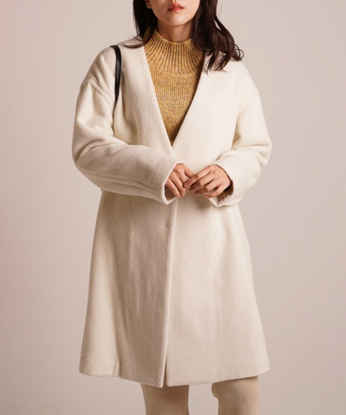 A.N.L（エーエヌエル　レーベル）の「A.N.L ウールＶネックコート（ノーカラージャケット・レディース・ブラック/オフホワイト/グレー・38）」の14枚目の写真