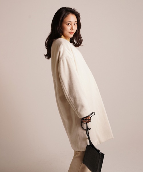 A.N.L（エーエヌエル　レーベル）の「A.N.L ウールＶネックコート（ノーカラージャケット・レディース・ブラック/オフホワイト/グレー・38）」の12枚目の写真