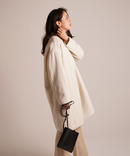 A.N.L（エーエヌエル　レーベル）の「A.N.L ウールＶネックコート（ノーカラージャケット・レディース・ブラック/オフホワイト/グレー・38）」の13枚目の写真