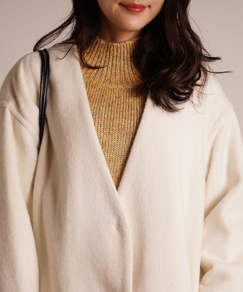 A.N.L（エーエヌエル　レーベル）の「A.N.L ウールＶネックコート（ノーカラージャケット・レディース・ブラック/オフホワイト/グレー・38）」の15枚目の写真