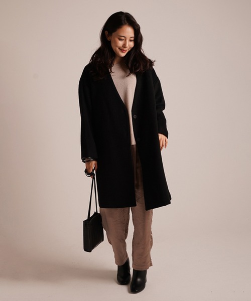 A.N.L（エーエヌエル　レーベル）の「A.N.L ウールＶネックコート（ノーカラージャケット・レディース・ブラック/オフホワイト/グレー・38）」の21枚目の写真