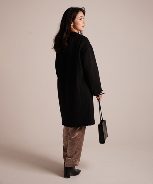 A.N.L（エーエヌエル　レーベル）の「A.N.L ウールＶネックコート（ノーカラージャケット・レディース・ブラック/オフホワイト/グレー・38）」の22枚目の写真