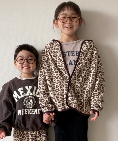 CIAOPANIC TYPY(チャオパニックティピー)の「【KIDS】レオパードフリーススナップカーデガン(カーディガン/ボレロ・キッズ・サンドベージュ/アイボリー・S/M/L/XL/XXL)」の2枚目の写真