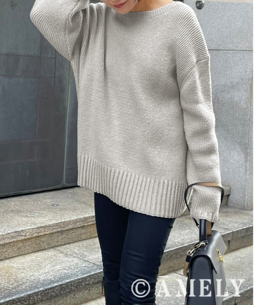 AMELY(エミリー)の「≪ミクエリ×AMELYコラボ≫前後2Wayラウンドニット(ニット/セーター・レディース・ブラック/ブラウン/グレー/ピンク/アイボリー・フリー)」の4枚目の写真