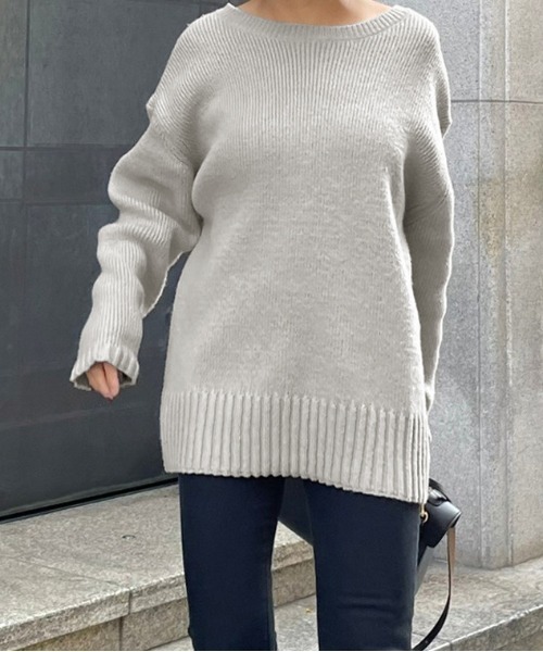 AMELY(エミリー)の「≪ミクエリ×AMELYコラボ≫前後2Wayラウンドニット(ニット/セーター・レディース・ブラック/ブラウン/グレー/ピンク/アイボリー・フリー)」の7枚目の写真