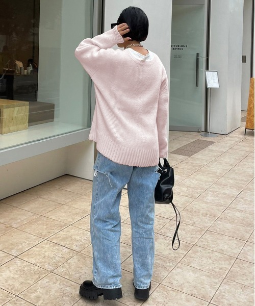AMELY(エミリー)の「≪ミクエリ×AMELYコラボ≫前後2Wayラウンドニット(ニット/セーター・レディース・ブラック/ブラウン/グレー/ピンク/アイボリー・フリー)」の12枚目の写真