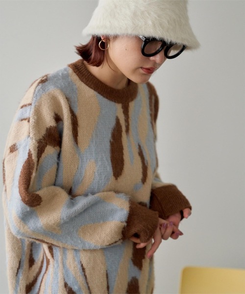 miette（ミエット）の「ウール混ゼブラジャガードニット（ニット/セーター・レディース・ブラウン・FREE）」の9枚目の写真