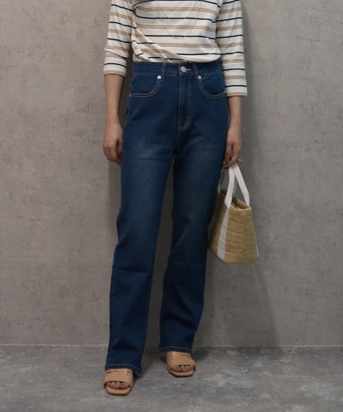 SELECT LEVERY(セレクトリベリー)の「柔らかレーヨンストレッチストレートデニムパンツ(デニムパンツ・レディース・ネイビー/ワンウォッシュ/ブルー・SMALL/X-LARGE/MEDIUM/LARGE)」の5枚目の写真