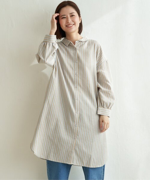 LBC（エルビーシー）の「ストライプ3WAYワンピース（シャツワンピース・レディース・ネイビー/ホワイト/ベージュ・L/M）」の4枚目の写真