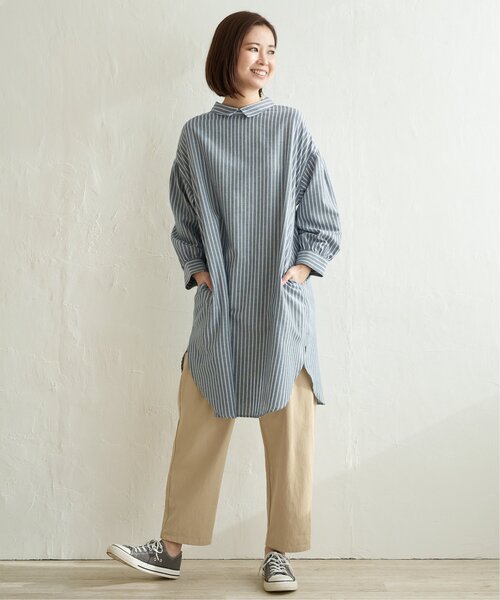 LBC（エルビーシー）の「ストライプ3WAYワンピース（シャツワンピース・レディース・ネイビー/ホワイト/ベージュ・L/M）」の10枚目の写真