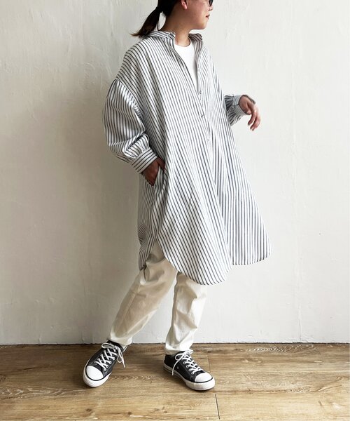 LBC（エルビーシー）の「ストライプ3WAYワンピース（シャツワンピース・レディース・ネイビー/ホワイト/ベージュ・L/M）」の2枚目の写真