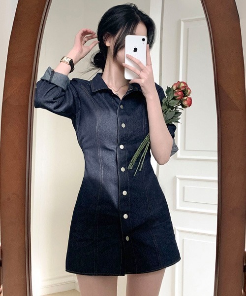 BEIDELLI（ベイデリー）の「[BELLIDE MADE] ウエストバンディングデニムワンピース（ワンピース・レディース・ブラック/ブルー/ブルー系その他/ブラック系その他・FREE）」の21枚目の写真