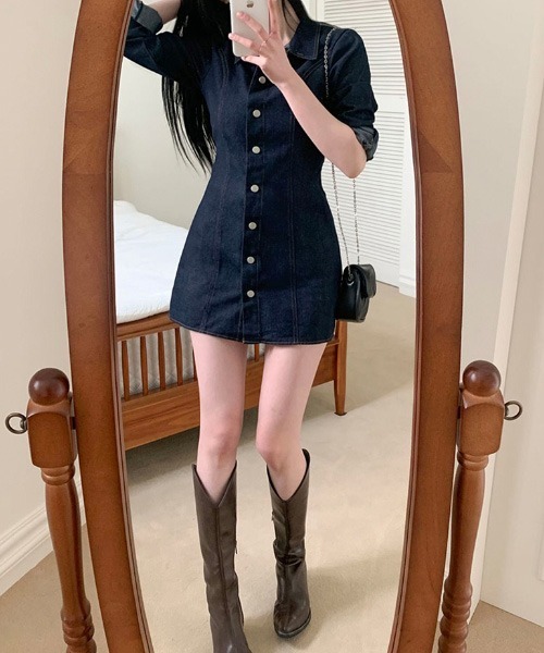 BEIDELLI（ベイデリー）の「[BELLIDE MADE] ウエストバンディングデニムワンピース（ワンピース・レディース・ブラック/ブルー/ブルー系その他/ブラック系その他・FREE）」の18枚目の写真