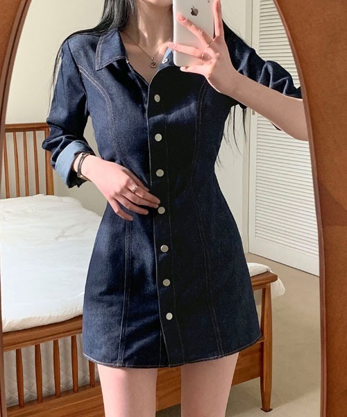 BEIDELLI（ベイデリー）の「[BELLIDE MADE] ウエストバンディングデニムワンピース（ワンピース・レディース・ブラック/ブルー/ブルー系その他/ブラック系その他・FREE）」の9枚目の写真