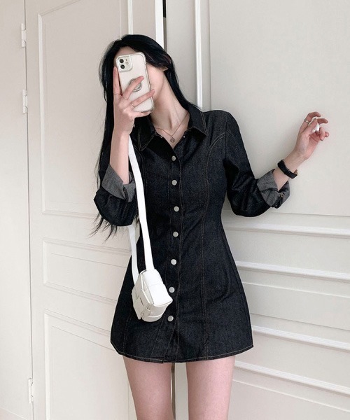 BEIDELLI（ベイデリー）の「[BELLIDE MADE] ウエストバンディングデニムワンピース（ワンピース・レディース・ブラック/ブルー/ブルー系その他/ブラック系その他・FREE）」の16枚目の写真