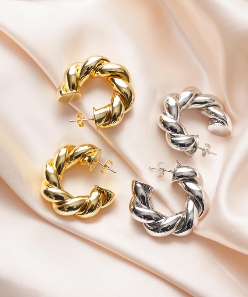 フープピアス　ツイスト　ピアス　フープ　18K　刻印 S 両耳 12mm K18 18K ピアス フープ フープピアス 18金 ゴールド ツイスト S