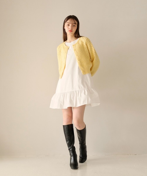 ボリュームスリーブ ミニ丈ワンピース TINA：JOJUN ホワイト Summer-SALE ボリュームスリーブ ミニ丈ワンピース TINA：JOJUN