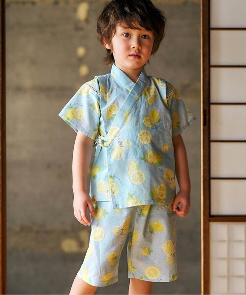 apres les cours(アプレレクール)の「【6色総柄展開】あぷれのはんなり甚平(浴衣・キッズ・レインボー/キナリ/ブルー/サックスブルー/ネイビー/アイボリー・100/80/110/130/120/90)」の7枚目の写真