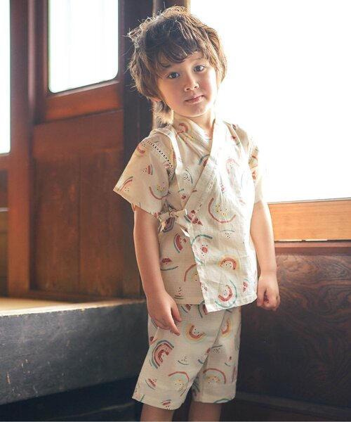 apres les cours(アプレレクール)の「【6色総柄展開】あぷれのはんなり甚平(浴衣・キッズ・レインボー/キナリ/ブルー/サックスブルー/ネイビー/アイボリー・100/80/110/130/120/90)」の8枚目の写真