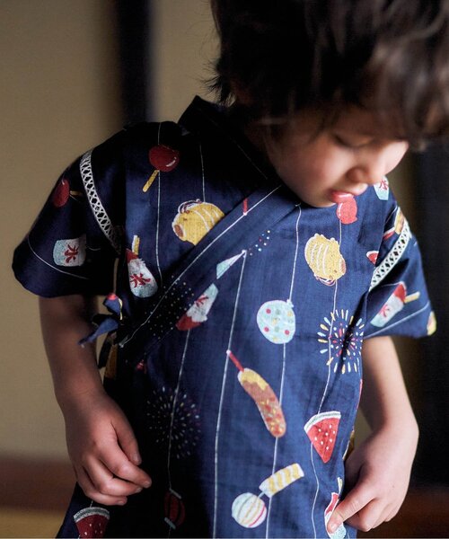 apres les cours(アプレレクール)の「【6色総柄展開】あぷれのはんなり甚平(浴衣・キッズ・レインボー/キナリ/ブルー/サックスブルー/ネイビー/アイボリー・100/80/110/130/120/90)」の9枚目の写真