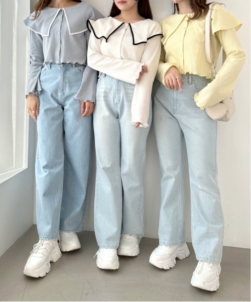OLIVE des OLIVE(オリーブデオリーブ)の「ビッグカラーカーディガン(Tシャツ/カットソー・レディース・ブラック/イエロー/オフホワイト/サックスブルー・FREE)」の13枚目の写真