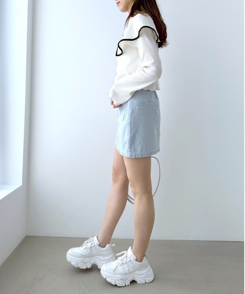 OLIVE des OLIVE(オリーブデオリーブ)の「ビッグカラーカーディガン(Tシャツ/カットソー・レディース・ブラック/イエロー/オフホワイト/サックスブルー・FREE)」の17枚目の写真