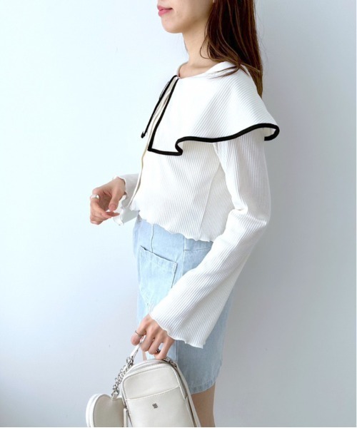 OLIVE des OLIVE(オリーブデオリーブ)の「ビッグカラーカーディガン(Tシャツ/カットソー・レディース・ブラック/イエロー/オフホワイト/サックスブルー・FREE)」の21枚目の写真