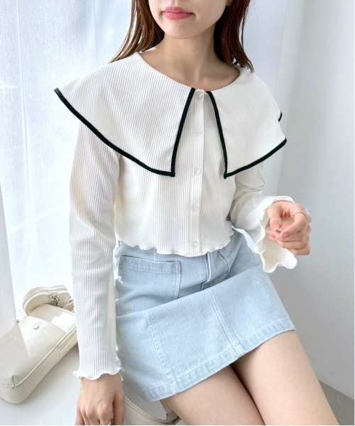 OLIVE des OLIVE(オリーブデオリーブ)の「ビッグカラーカーディガン(Tシャツ/カットソー・レディース・ブラック/イエロー/オフホワイト/サックスブルー・FREE)」の14枚目の写真