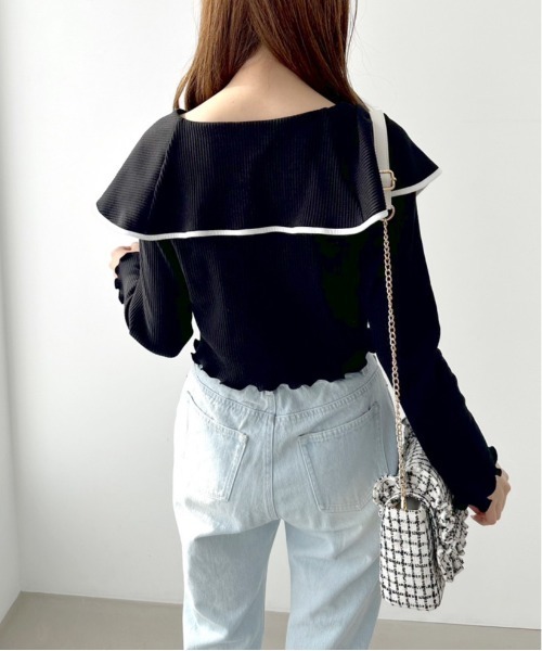 OLIVE des OLIVE(オリーブデオリーブ)の「ビッグカラーカーディガン(Tシャツ/カットソー・レディース・ブラック/イエロー/オフホワイト/サックスブルー・FREE)」の22枚目の写真