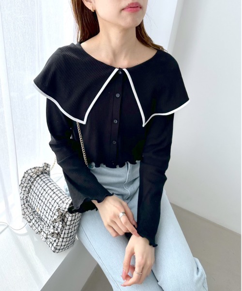 OLIVE des OLIVE(オリーブデオリーブ)の「ビッグカラーカーディガン(Tシャツ/カットソー・レディース・ブラック/イエロー/オフホワイト/サックスブルー・FREE)」の10枚目の写真