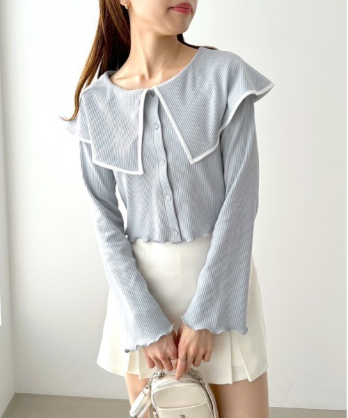 OLIVE des OLIVE(オリーブデオリーブ)の「ビッグカラーカーディガン(Tシャツ/カットソー・レディース・ブラック/イエロー/オフホワイト/サックスブルー・FREE)」の19枚目の写真
