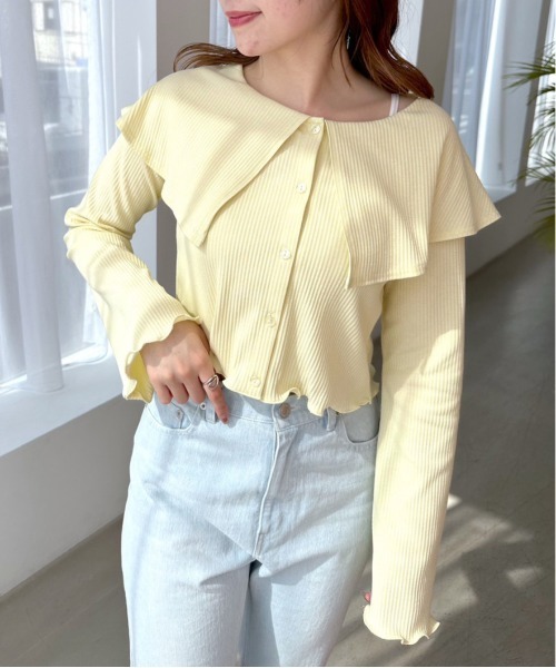 OLIVE des OLIVE(オリーブデオリーブ)の「ビッグカラーカーディガン(Tシャツ/カットソー・レディース・ブラック/イエロー/オフホワイト/サックスブルー・FREE)」の20枚目の写真