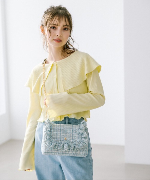 OLIVE des OLIVE(オリーブデオリーブ)の「ビッグカラーカーディガン(Tシャツ/カットソー・レディース・ブラック/イエロー/オフホワイト/サックスブルー・FREE)」の12枚目の写真