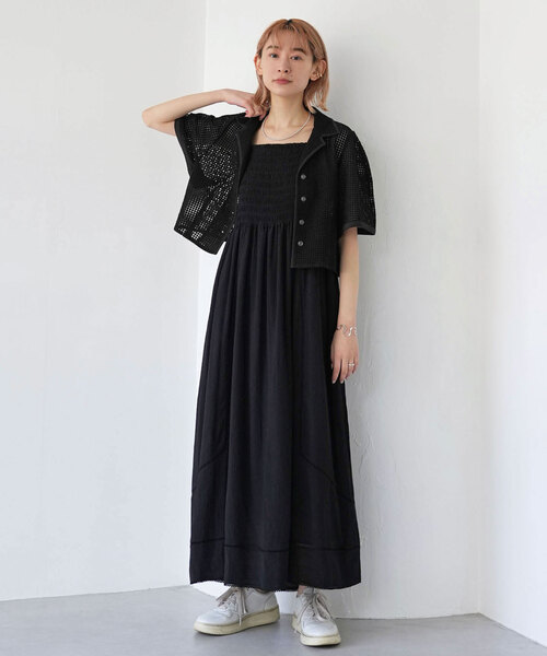 SLOBE citron.（スローブシトロン）の「SLOBE citron.カーブショートスリーブクロップドシャツ（シャツ/ブラウス・レディース・グリーン/ブラック・FREE）」の3枚目の写真