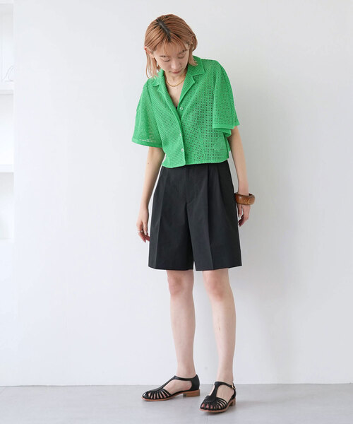 SLOBE citron.（スローブシトロン）の「SLOBE citron.カーブショートスリーブクロップドシャツ（シャツ/ブラウス・レディース・グリーン/ブラック・FREE）」の13枚目の写真