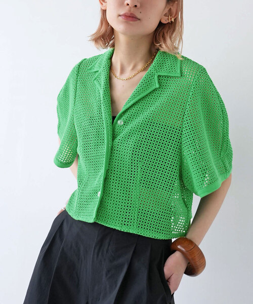 SLOBE citron.（スローブシトロン）の「SLOBE citron.カーブショートスリーブクロップドシャツ（シャツ/ブラウス・レディース・グリーン/ブラック・FREE）」の18枚目の写真