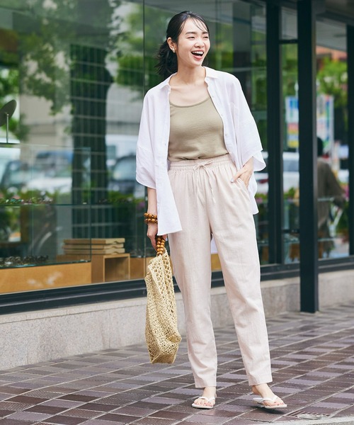 coca(coca)(コカ)の「麻風コットンテーパードパンツ(その他パンツ・レディース・ライトベージュ/ダークベージュ/ブラック/グリーン・M/L)」の5枚目の写真