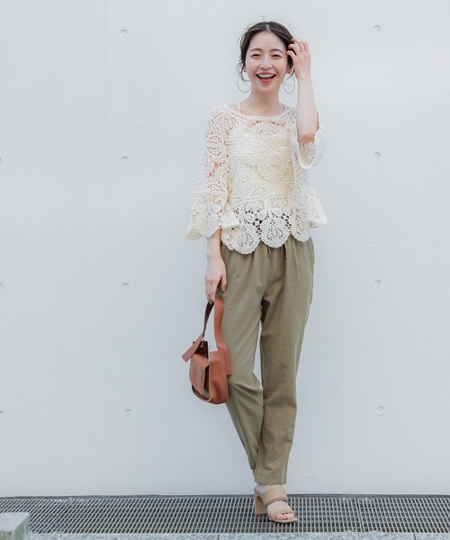 coca(coca)(コカ)の「麻風コットンテーパードパンツ(その他パンツ・レディース・ライトベージュ/ダークベージュ/ブラック/グリーン・M/L)」の11枚目の写真