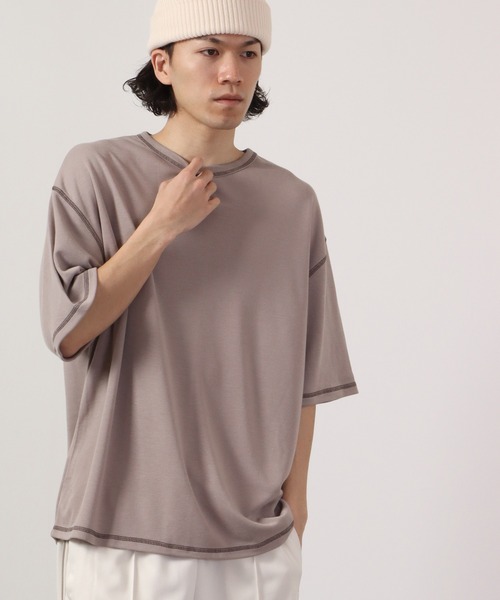 FUNALIVE(ファンアライブ)の「TRポンチルーズシルエット配色ステッチ半袖TEE(Tシャツ/カットソー・メンズ・ブルーグレー/ワイン/カーキ/ブラック/グレー/ベージュ/チャコール/ホワイト/キャメル・M/L)」の1枚目の写真