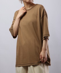 TRポンチルーズシルエット配色ステッチ半袖TEE